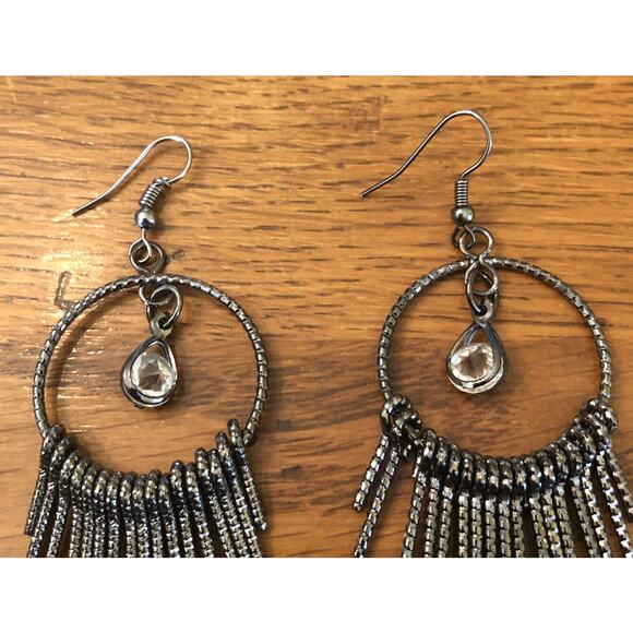 Gun-Metal Dangle Earrings Pierced Hook 3.5" Drop Dangle Movement - Picture 6 of 7